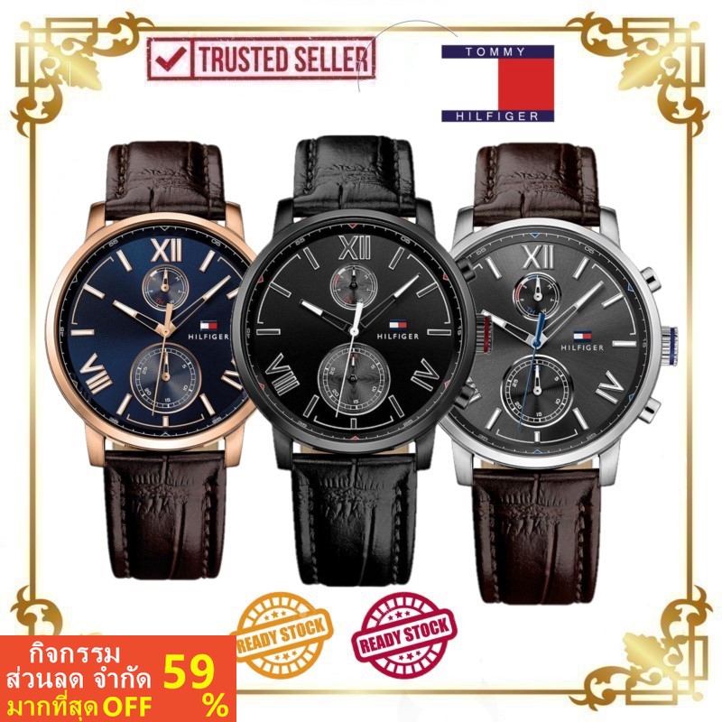 [ต้นฉบับ 100%]Tommy Hilfiger Alden Men Leather นาฬิกานาฬิกาผู้ชาย 1791308 1791309 1791310
