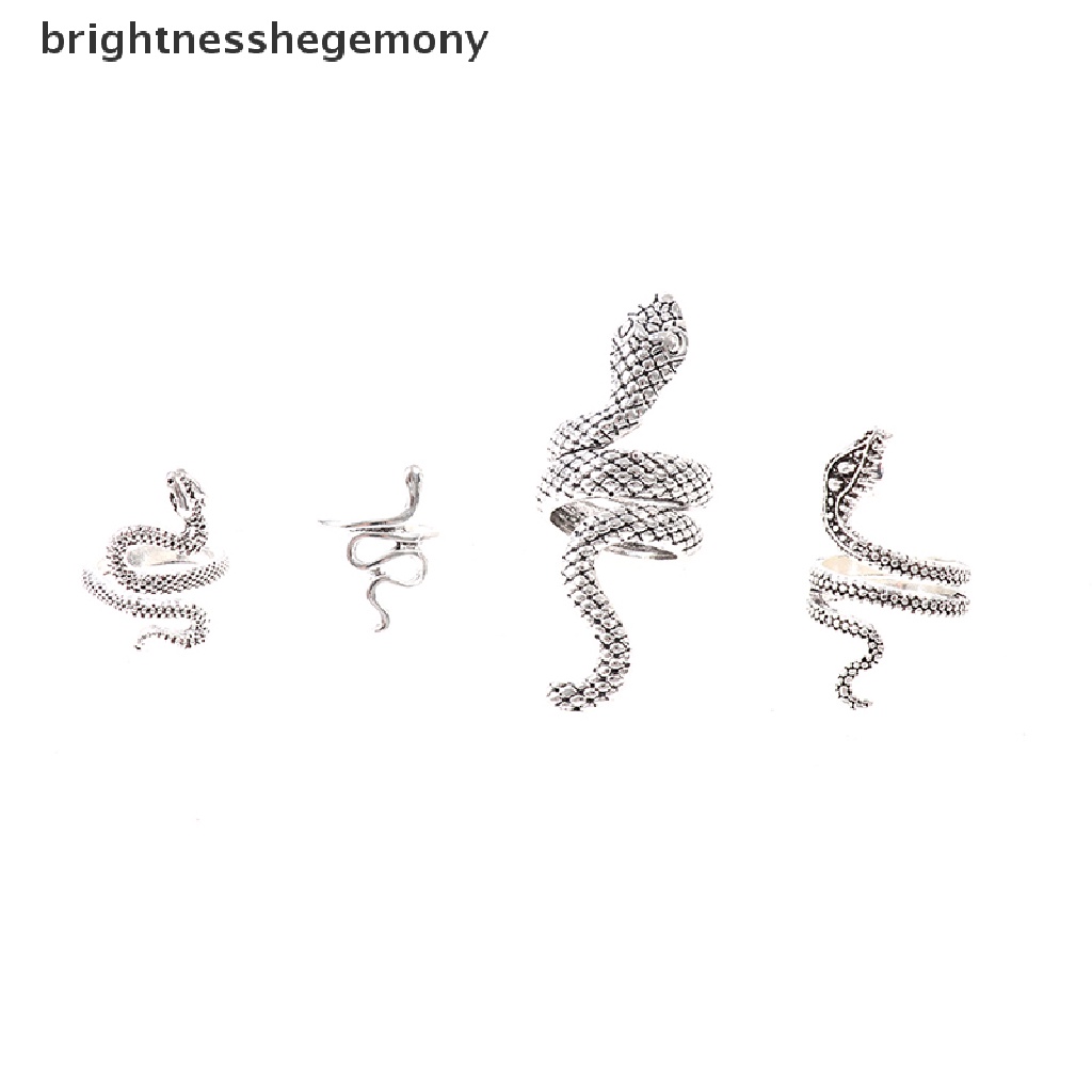 BGTH 4Pcs/set Vintage Snake Shape Rings Women Men Gothic Finger Ring Sets Jewelry Vary #4