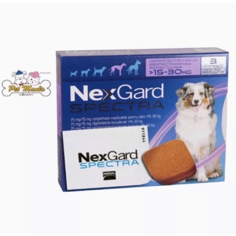 Nexgard Spectra Dog  15-30kg.ผลิตภัณฑ์ป้องกันเห็บหมัด พยาธิหนอนหัวใจ