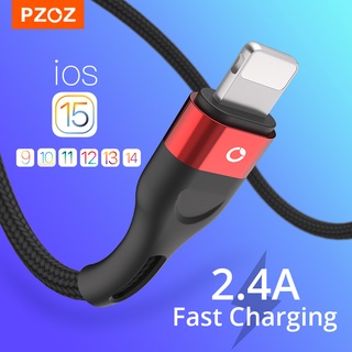 Pzoz สายชาร์จโทรศัพท์มือถือ ไนล่อนถัก 2.4A USB สําหรับ iPhone 13 12 Pro Max Mini 11 Xs Xr X 8 7 6 6S 5 5S Se iPad