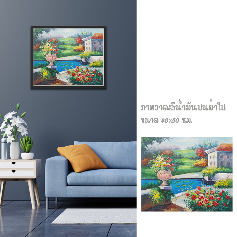 รูปภาพติดผนัง รูปวาด ภาพตกแต่งบ้าน ภาพวาดวิวทิวทัศน์ Abstact Art ภาพวาดสีน้ำมันบนผ้าใบ  ภาพสระน้ำในบ้าน [ขนาด 40X50Cm.] | Shopee Thailand