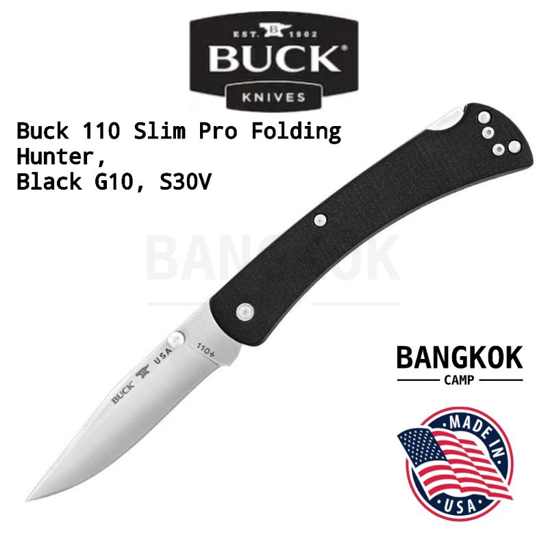 (Genuine) มีดพับ Buck 110 Slim Pro Folding Hunter, S30V, Black G10