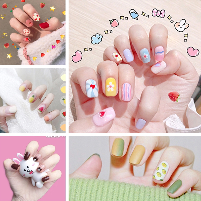 QY090-110 Pelekat Kuku Finger Cartoon DIY Nail Sticker Fashion 3D Nail  Sticker False Nails Art 14Pcs/sheet | Shopee Thailand