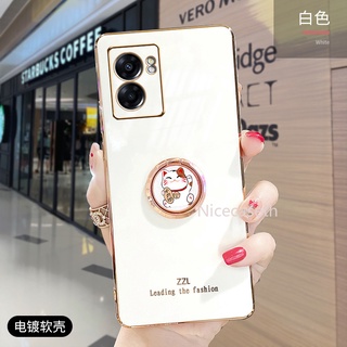 Phone Case OPPO A77 5G A57 4G 2022 เคสโทรศัพท Electroplated TPU Soft Casing OPPO A77 A57 เคส with Cat Holder Stand Multicolor Phone Back Cover