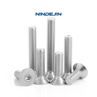 NINDEJIN 5/20pcs M5/M6/M8/M10 304 สแตนเลสสตีล Hexagon Hex Socket Countersunk สกรูหัวแบนสกรู Allen Bolts DIN7991