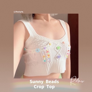 🎨สินค้ามีชิ้นเดียว🎨 Sunny Beads crop Nᴏ.1 เสื้อครอปสายเดี่ยวไหมพรม ตกแต่งลูกปัด เสื้อครอปเอวลอย เสื้อสายเดี่ยว