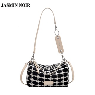 Jasmin NOIR กระเป๋าสะพายไหล่ กระเป๋าถือ ผ้าวูล ลายสก๊อต พร้อมสายโซ่คล้อง สําหรับสตรี