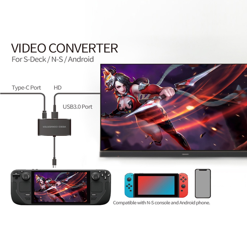 ตัวแปลงวิดีโอเกมคอนโซล แบบพกพา HDMI USB 3.0 Type C TV สําหรับ Nintendo Switch Steam Deck Plug and Play