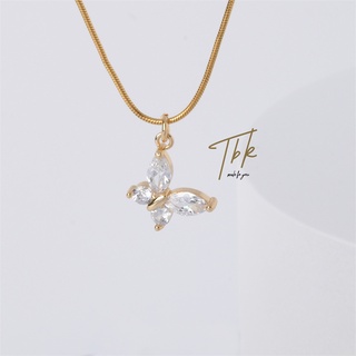 TBK สร้อยคอโซ่ สแตนเลส ผีเสื้อ ทองคำแท้ แฟชั่น เพชร necklace ขนาดเล็ก 18k สีทอง เครื่องประดับ สําหรับผู้หญิง 797n