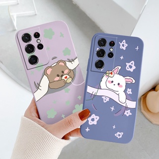 เคสโทรศัพท์หมีคุยกัน Square Soft Case For Samsung Galaxy S10 S9 Plus S10E Shockproof Camera Lens Protection Liquid Silicone Phone Cover Case