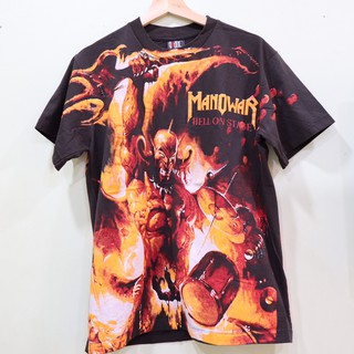 เสื้อวงManowar ลายโอเวอร์ปริ้น สไตล์วินเทจ สกรีนทั้งตัว ผ้านอก เสื้อOVP เสื้อโอเวอร์ไซส์ เสื้อวงดนตรีต่างประเทศ