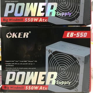 OKER Power Supply 550W รุ่น EB-550 สีเงินกำลังไฟฟ้า 550 วัตต์   - รองรับการใช้งานซีพียู Intel Core 2 Duo และ AMD Phenom