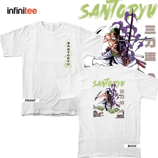 One Pieceอินฟินิท Zoro Santoryu อะนิเมะ Tshirt สําหรับผู้ชายผู้หญิงในเสื้อเชิ้ตสีขาวท็อปส์ซูเสื OSm