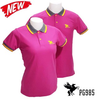 King Pegasus - เสื้อโปโลผู้ชาย Pegasus ผ้านิ่มใส่สบาย สีชมพู ปกเหลือง/เทา รหัส PG985