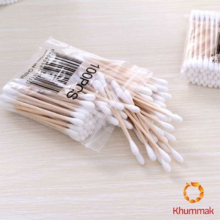 Khummak สำลีก้านด้ามไม้  หัวคู่คัตเติ้ลบัต สำลีแบบไม้  1 แพ็ค บรรจุ 80 ก้าน Cotton swab