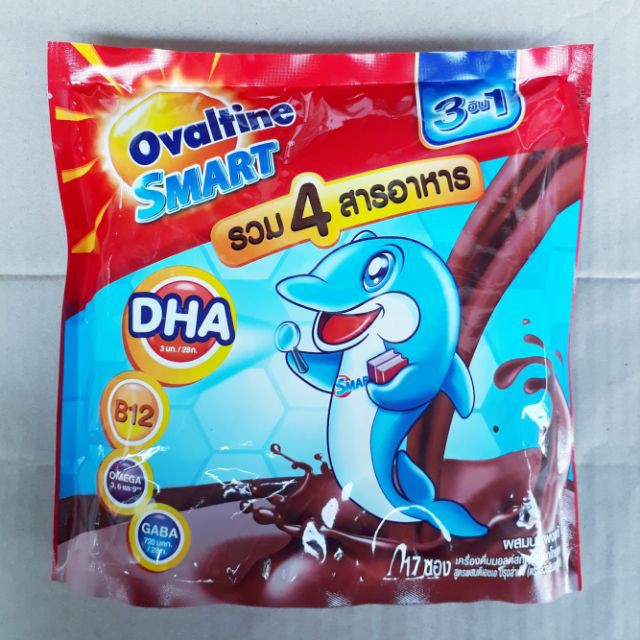 Ovaltin โอวัลติน 3IN1 SMART DHA  ขนาด 28/30กรัม/ซอง ยกแพ็ค 17ซอง เครื่องดื่มมอลต์สกัดผสมนมรสช็อกโกแล