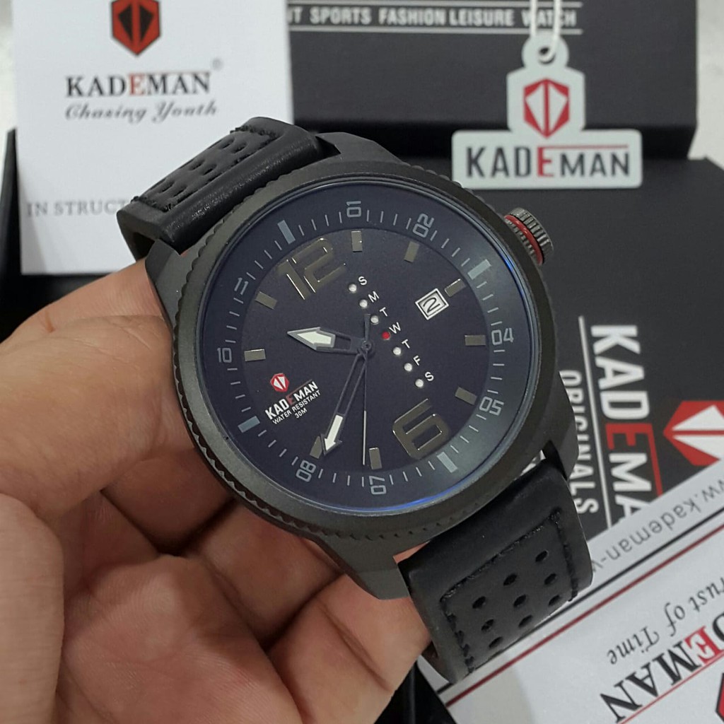 Original Leather Watch Plus Box รับประกันอย่างเป็นทางการ 1 ปี Kademan 8038G