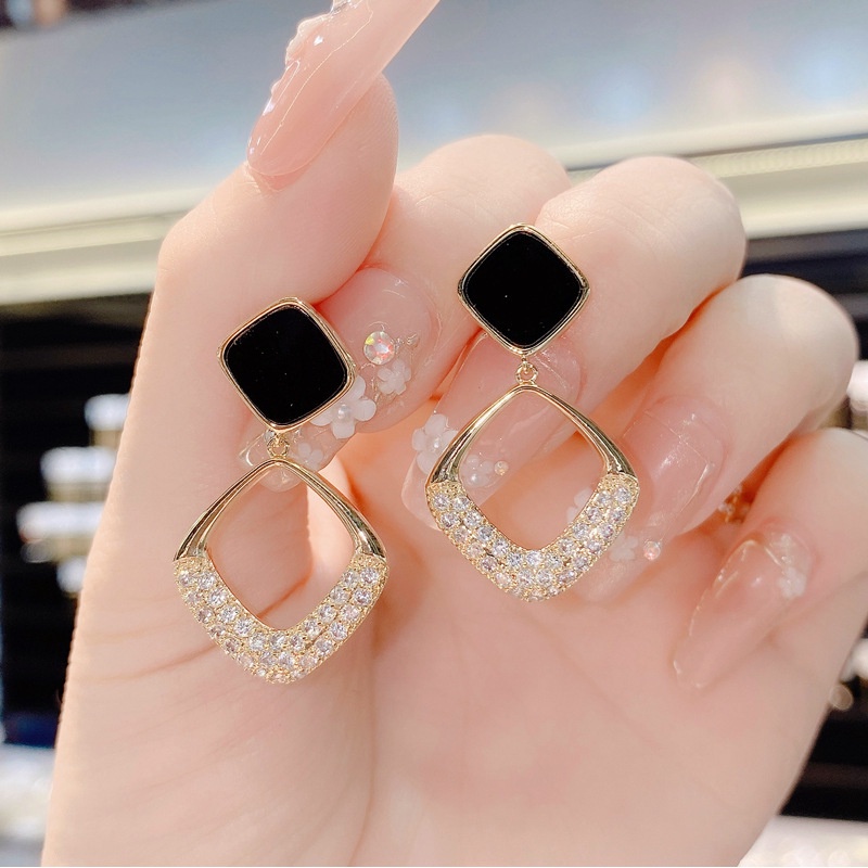 S925 เข็มเงินเรขาคณิตต่างหูเพชรสําหรับผู้หญิง Hypoallergenic 032E