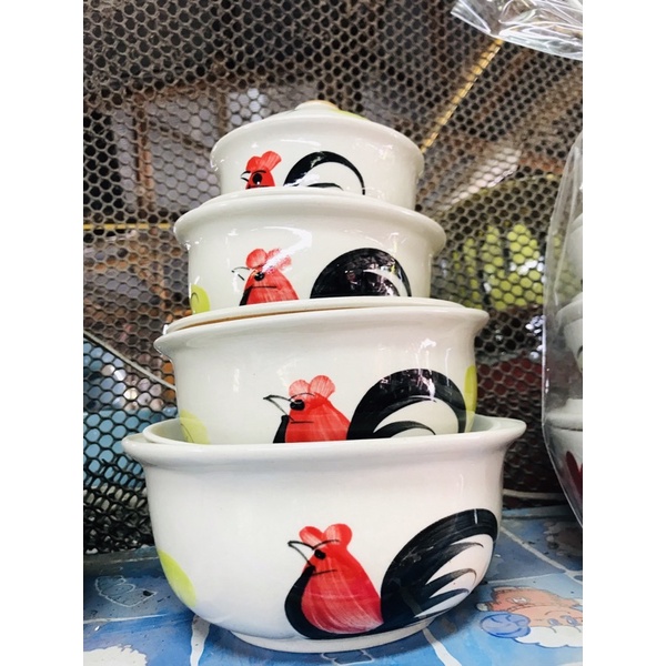 ถ้วยฝาปิดลายไก่ 8 ชิ้น