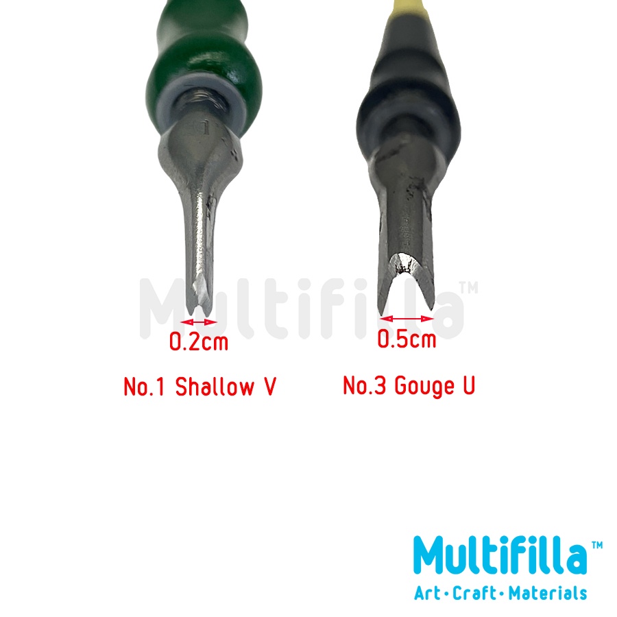Lino Tool - Shallow V หรือ Gouge U (สีด้ามสุ่ม) - เครื่องมือตัด Lino/เครื่องมือแกะสลักลิโน/เครื่องตัดลิโอเลียม