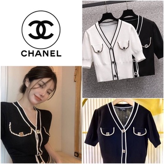 เสื้อเนตติ้งคอวีแขนสั้น Chanel