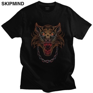 เสื้อยืดสีขาวเสื้อยืดคอกลม แขนสั้น ผ้าฝ้าย พิมพ์ลายกราฟฟิค Viking Norse Wolf Monster Fenrir สําหรับผู้ชายS-4XL