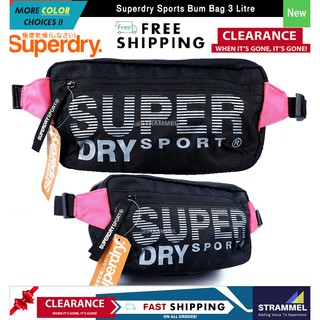 Superdry Sports Bum Bag กระเป๋าคาดเอว สีดํา สีชมพู 3 ลิตร กระเป๋าสะพายข้าง กระเป๋าคาดอก