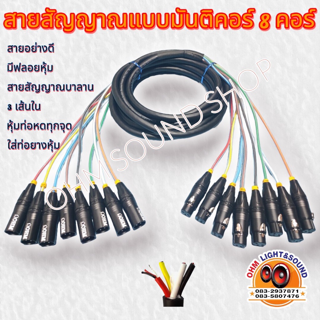 สายสัญญาณ 8 คอร์ ชุด 2 ปลอกดำ หัวอย่างดี สายไดน่าคอม หุ่มท่อหดทุกจุด ใส่ท่อยาง แข็งแรง สายไมค์