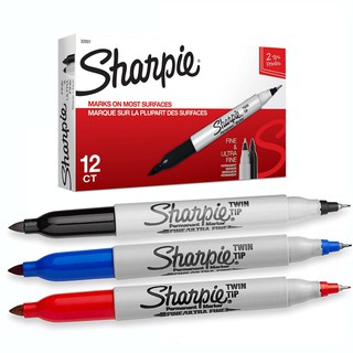 Sharpie ปากกาเคมี ปากกา Permenent ชาร์ปี้ 2 หัว 0.3mm &amp; 1.0mm (กล่องละ 12 ด้าม)