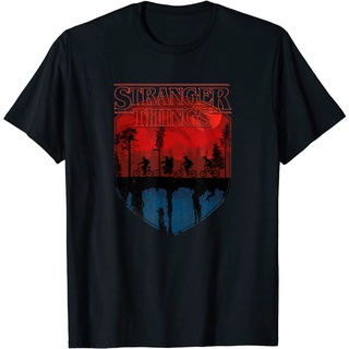 เสื้อยืด พิมพ์ลาย Stranger Things Group Shot Mindflayer Trail Silhouettes สําหรับผู้ใหญ่S-5XL