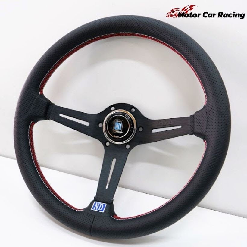 พวงมาลัยนาดี้ สีดำ พร้อมคอบาง พวงมาลัย nardi กว้าง 13.5 นิ้ว ก้านยก 2.5นิ้ว (พร้อมแป้นแตรและสายไฟแตร) พวงมาลัยรถยนต์