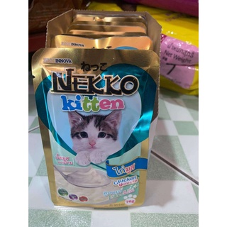 NEKKO - KITTEN - อาหารเปียกลูกแมว - ทูน่ามูสผสมนมแพะ 12ชอง =1โล