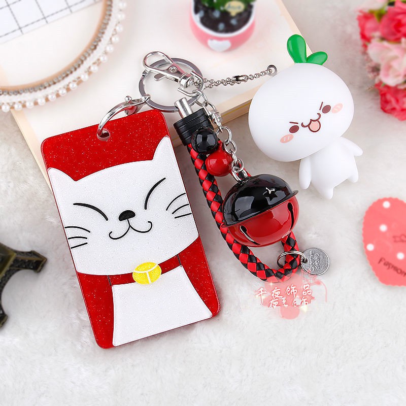แพ็คเกจการ์ด♘Creative Hard Acrylic Cartoon Card Holder Keychain Access