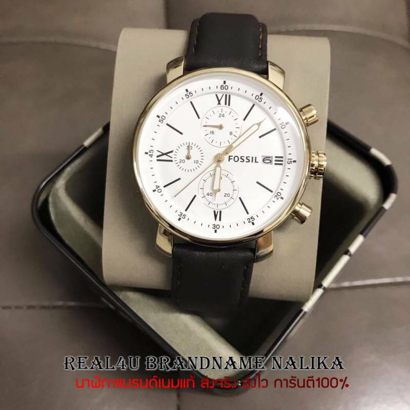 นาฬิกาข้อมือผู้หญิง Fossil Men's Brown Leather Strap White Dial Chronograph Watch รุ่น BQ1009 ของใหม่ ของแท้100%