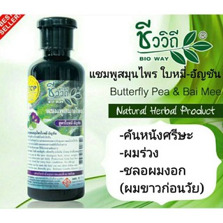 Chiva Vitee Butterfly &amp; Baimee Natural แชมพู- ครีมนวด สมุนไพร​สูตรใบหมี่-อัญชัน ​ชีววิถี​  240ml ป้องกันผมร่วง ผมหงอก