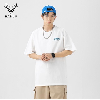 HANLU เสือผ้าผู้ชาย ฤดูร้อนใหม่เสื้อยืดผู้ชายแนวโน้มการพิมพ์รูปแบบหลวมสวมใส่ผ้าฝ้ายแฟชั่นแขนสั้น เสื้อยืดผช