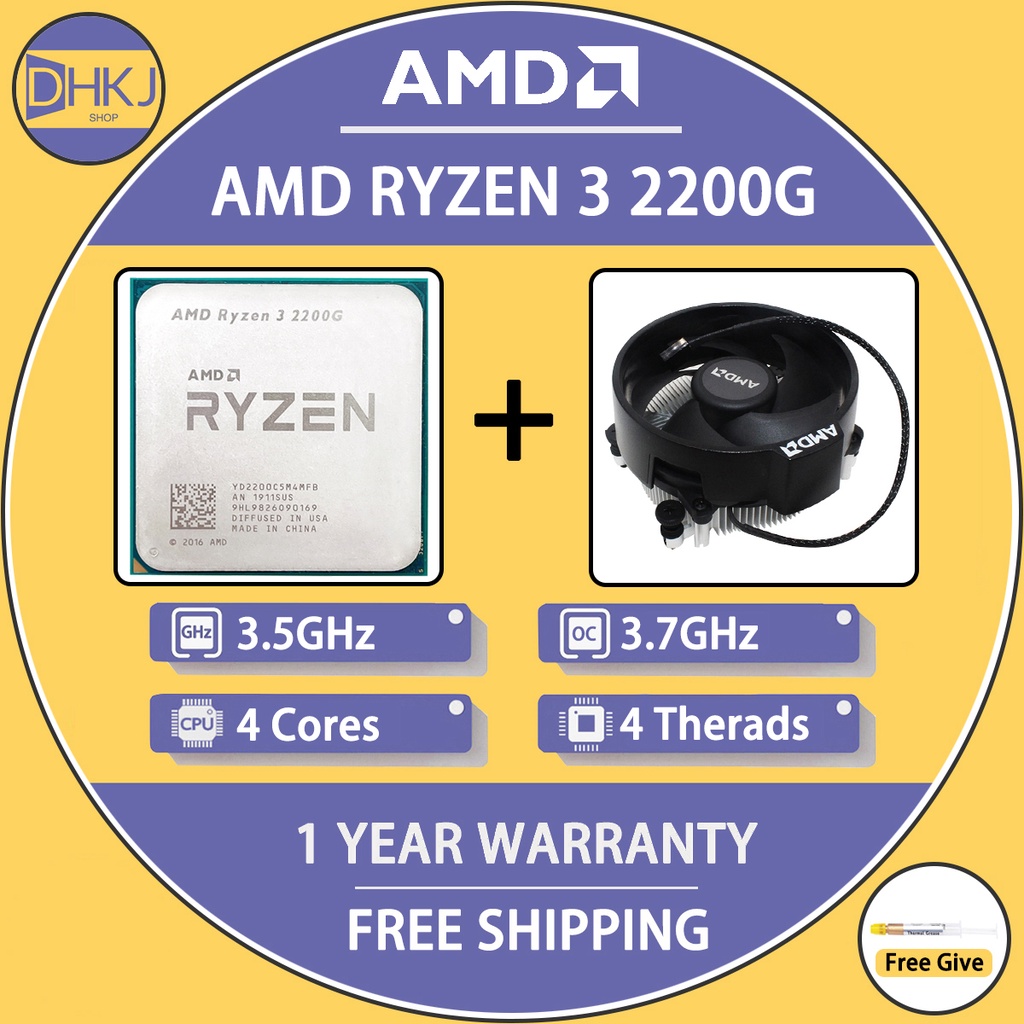 ใช้ Ryzen 3 2200G R3 2200G 3.5 GHz Quad-Core Quad-Thread CPU โปรเซสเซอร์ YD2200C5M4MFB ซ็อกเก็ต AM4