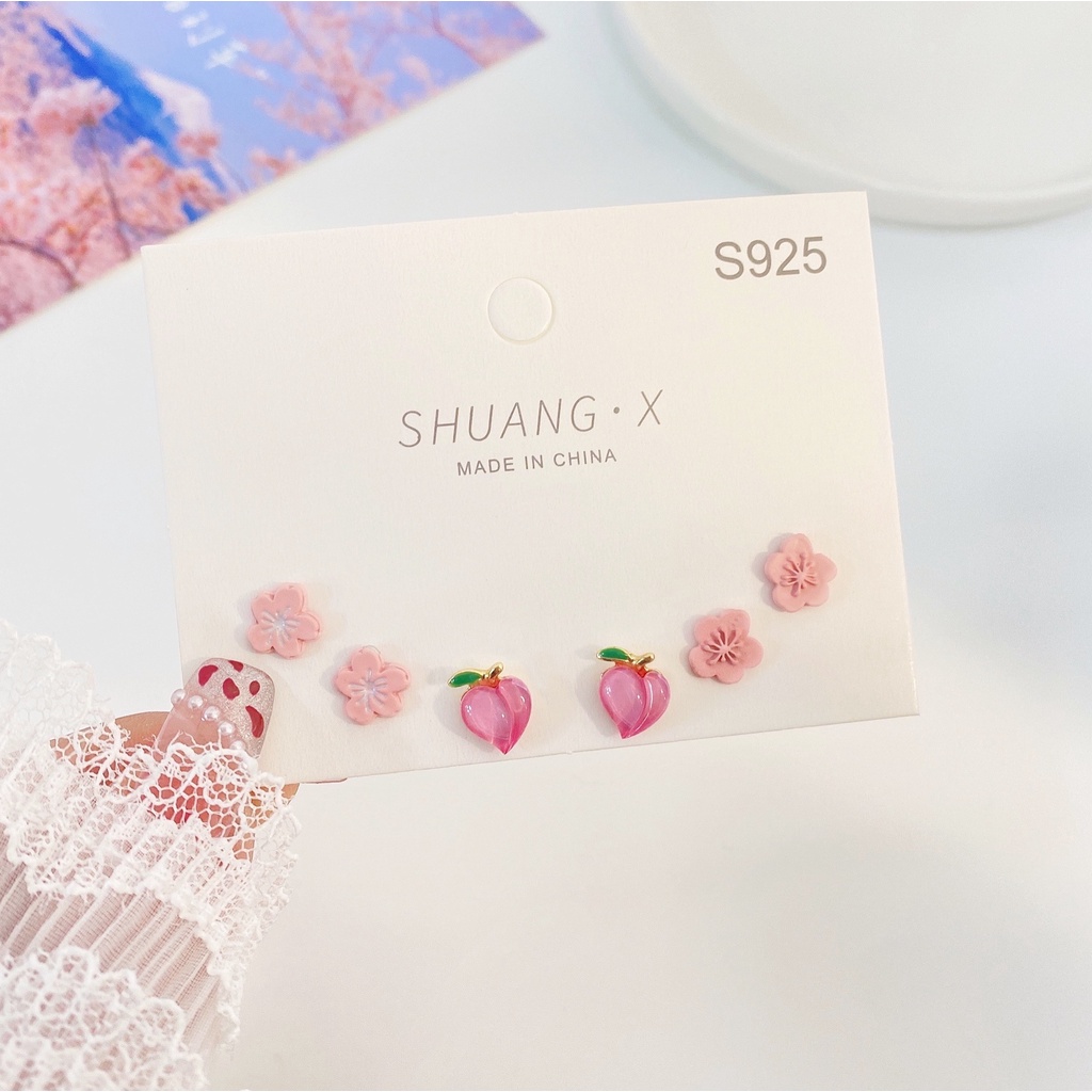17 กม. หวาน สีชมพู ดอกไม้ พีช ต่างหู เซต ต่างหูมุก เรียบง่าย สําหรับผู้หญิง เครื่องประดับ อุปกรณ์