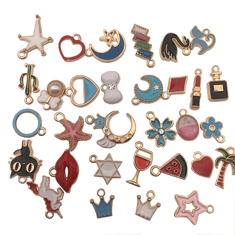 10 ชิ้น สัตว์ เสน่ห์ หยดน้ํามัน ดวงจันทร์ จี้ ดอกไม้ เครื่องประดับคริสต์มาส ปีกนางฟ้า