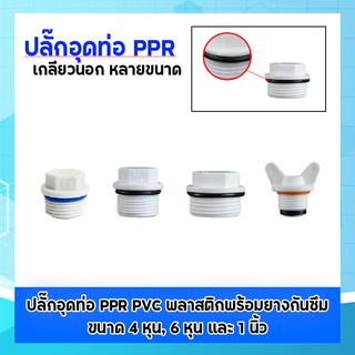 ปลั๊กอุดท่อ PPR PVC พลาสติกพร้อมยางกันซึม เกลียวนอก หลายขนาด