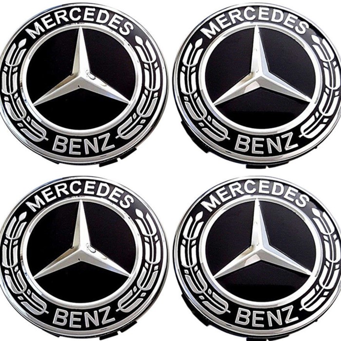 4 ชิ้นสําหรับ Mercedes Benz 75 มม.ศูนย์ล้อหมวกพวงหรีด Hubcaps Emblem สีดํา AMG
