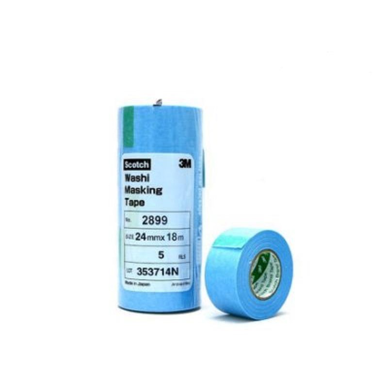 #3เอ็ม #เทปกระดาษกาวเรียบ สีฟ้า ขนาด 24 มม. X 18 ม. 2899 #3M Washi Tape 24mm. X 18M. Blue [5ม้วนต่อแพค] #เทปกาวปิดพ่นสี