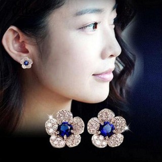 เครื่องประดับสตรีคริสตัลสีน้ำเงิน Rhinestone Ear ต่างหูต่างหู