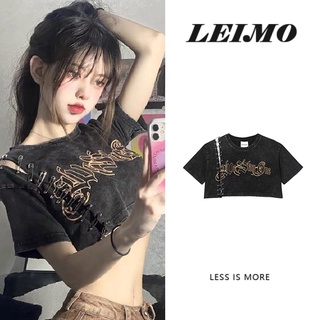 เสื้อครอปแขนสั้น สีเทา สไตล์เรโทร เหมาะกับฤดูร้อน สําหรับผู้หญิง