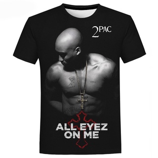 เสื้อยืดแขนสั้นลําลอง พิมพ์ลาย Rapper Tupac 3D โอเวอร์ไซซ์ สไตล์ฮิปฮอป ฮาราจูกุ สตรีท แฟชั่นสําหรับผู้ชาย 2 ชิ้น