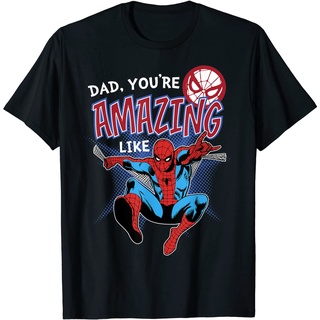 เสื้อยืด ผ้าฝ้ายแท้ ระบายอากาศได้ดี พิมพ์ลายกราฟฟิค Marvel Spider-Man Amazing Dad Fathers Day คุณภาพสูง สําหรับผู้ชาย