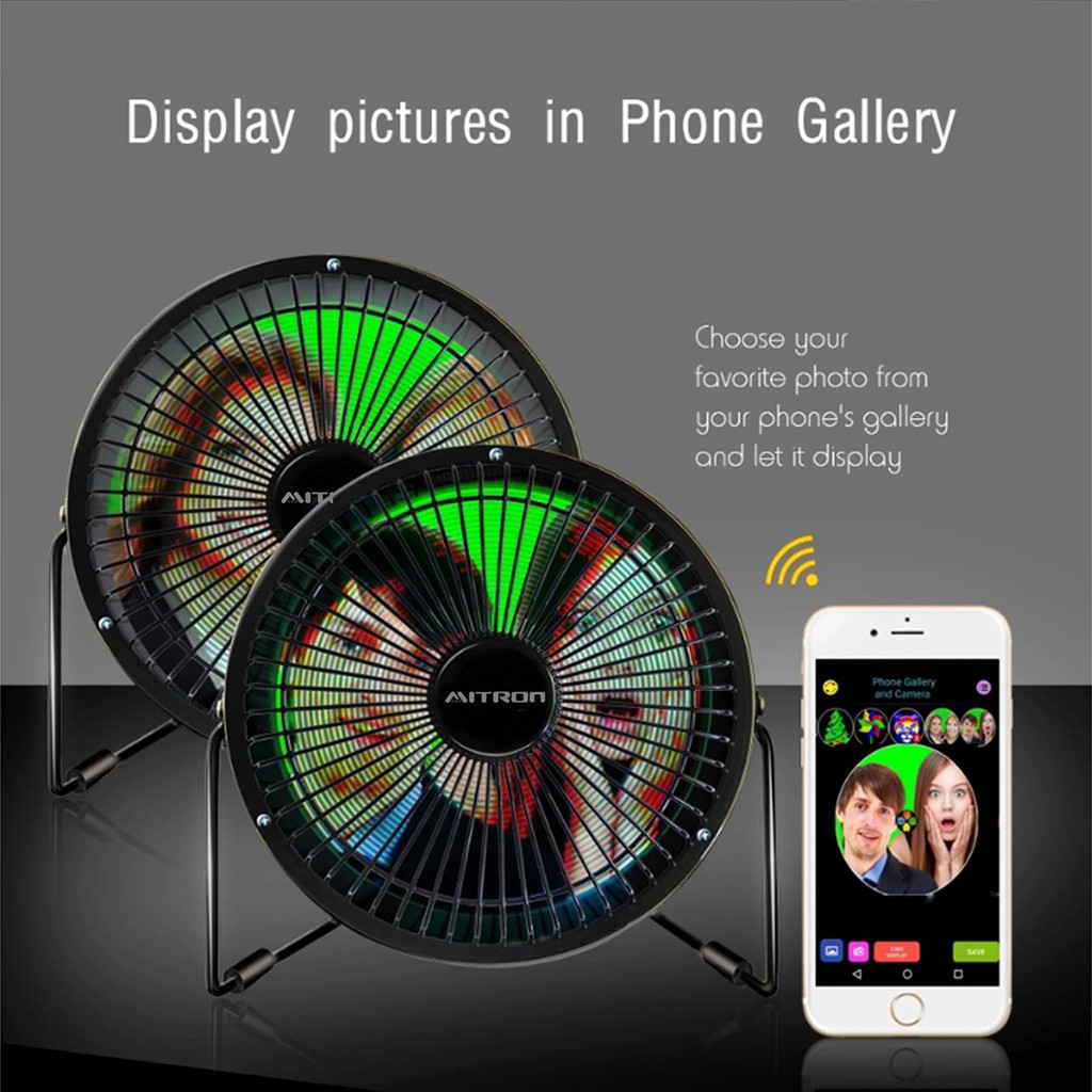 Mitron DIY USB Rotatable Smart LED Display Light Clock Fan with APP