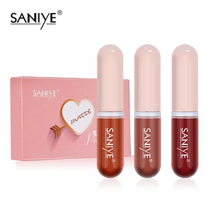 SANIYE 3 ชิ้นมินิลิปกลอสเซ็ตลิควิดทนนาน