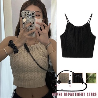 ❣TY✲Women Temperament Slim Knitted Camisole Round Collar Hanging Neck Sleeveless Backless Tops