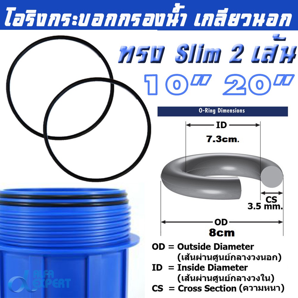 โอริง ยางกันรั่วกระบอกกรองน้ำ Housing ทรง Slim เกลียวนอก ขนาด 10 นิ้ว และ 20 นิ้ว (แพ็ค 2 เส้น) O-Ri